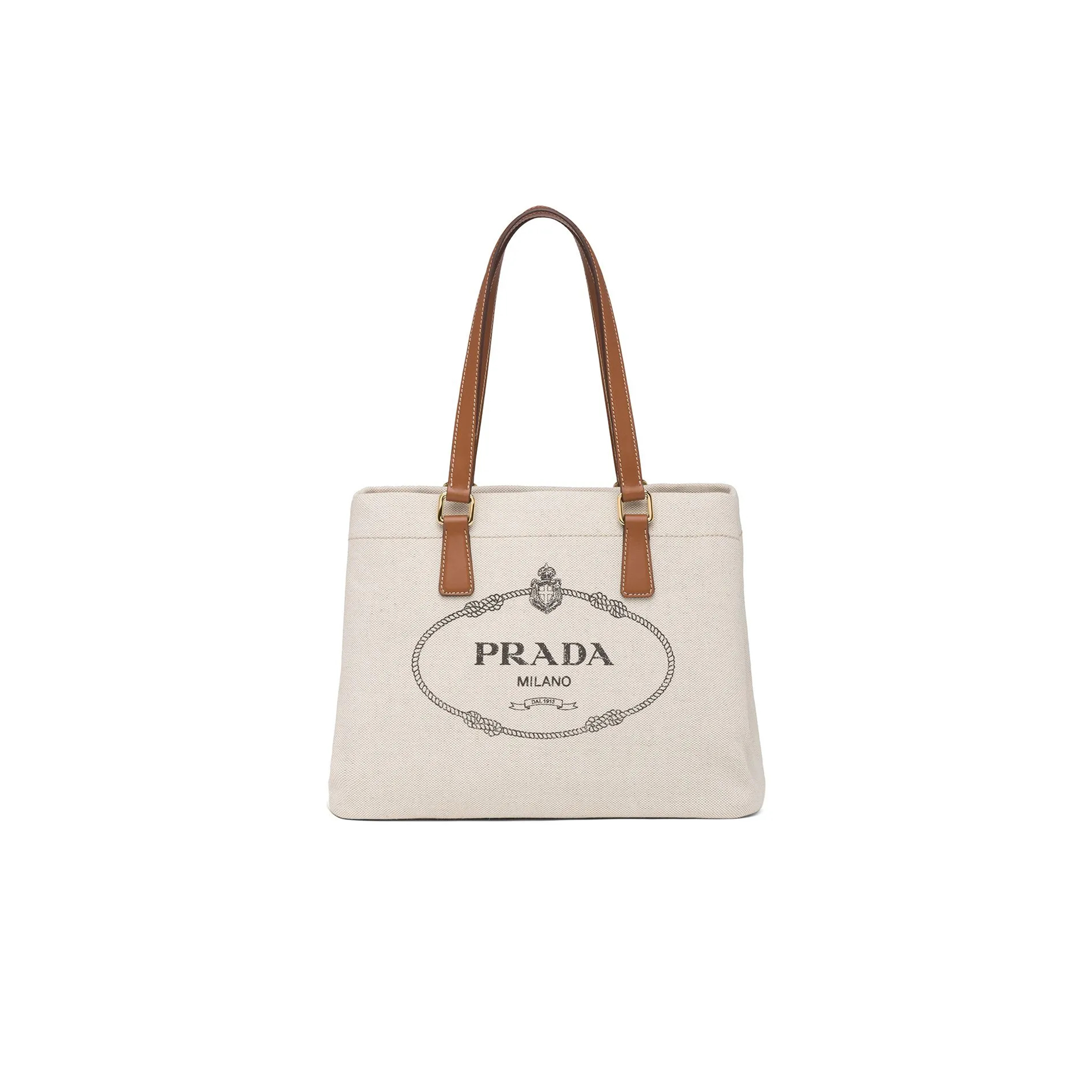 PRADA MEDIUM LEATHER-TRIMMED CANAPA LOGO TOTE 1BG356 (33*24*13cm)